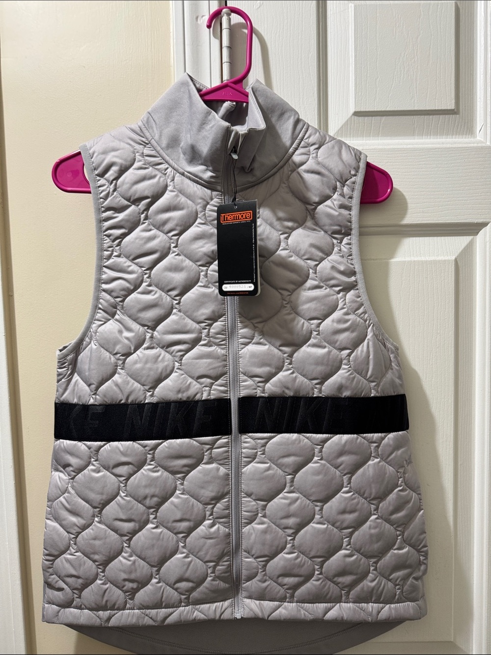Women's Nike Small Light Gray Quilted Vest with Black Logo Band